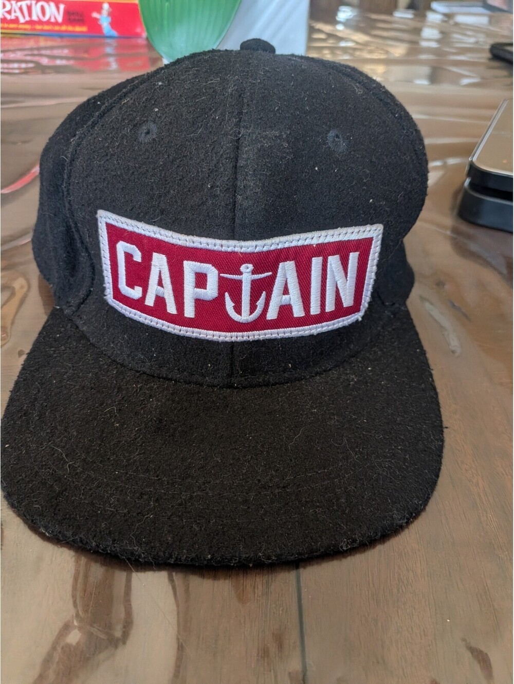 Captain Fin Co Hat Cap Mens 6-Panel  StrapBack Anchor Logo Fishing Wool /Viscose
